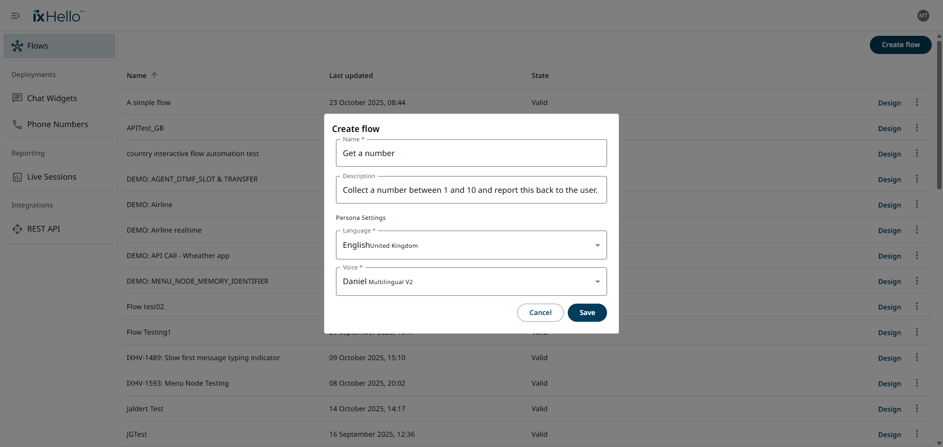 Configured flow settings