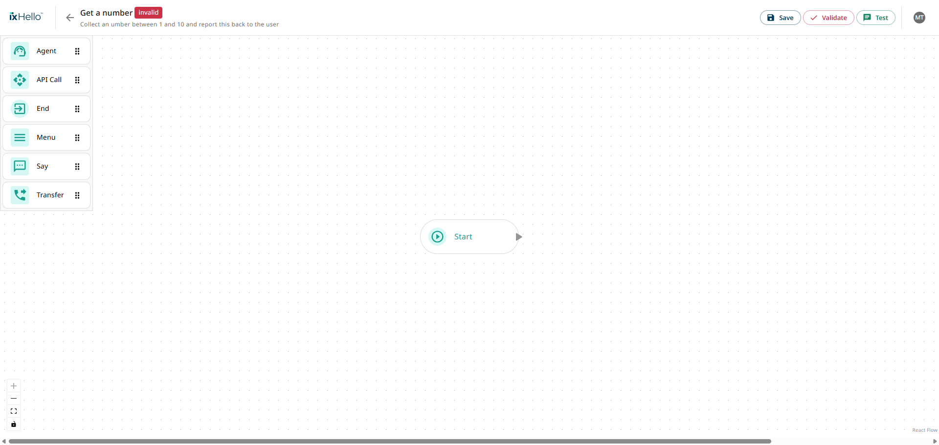 Flow editor detail page for a new flow - end of step 1